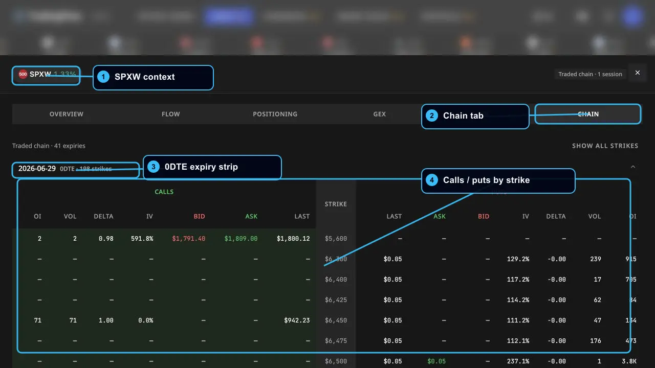 SPXW chain drawer for strike-level context