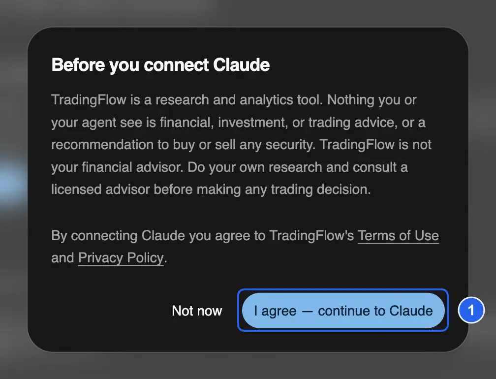 Before you connect Claude dialog with the continue button marked