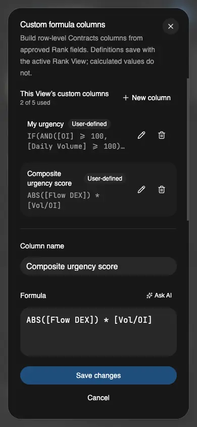 Mobile formula editor with Save changes visible below the scrollable form