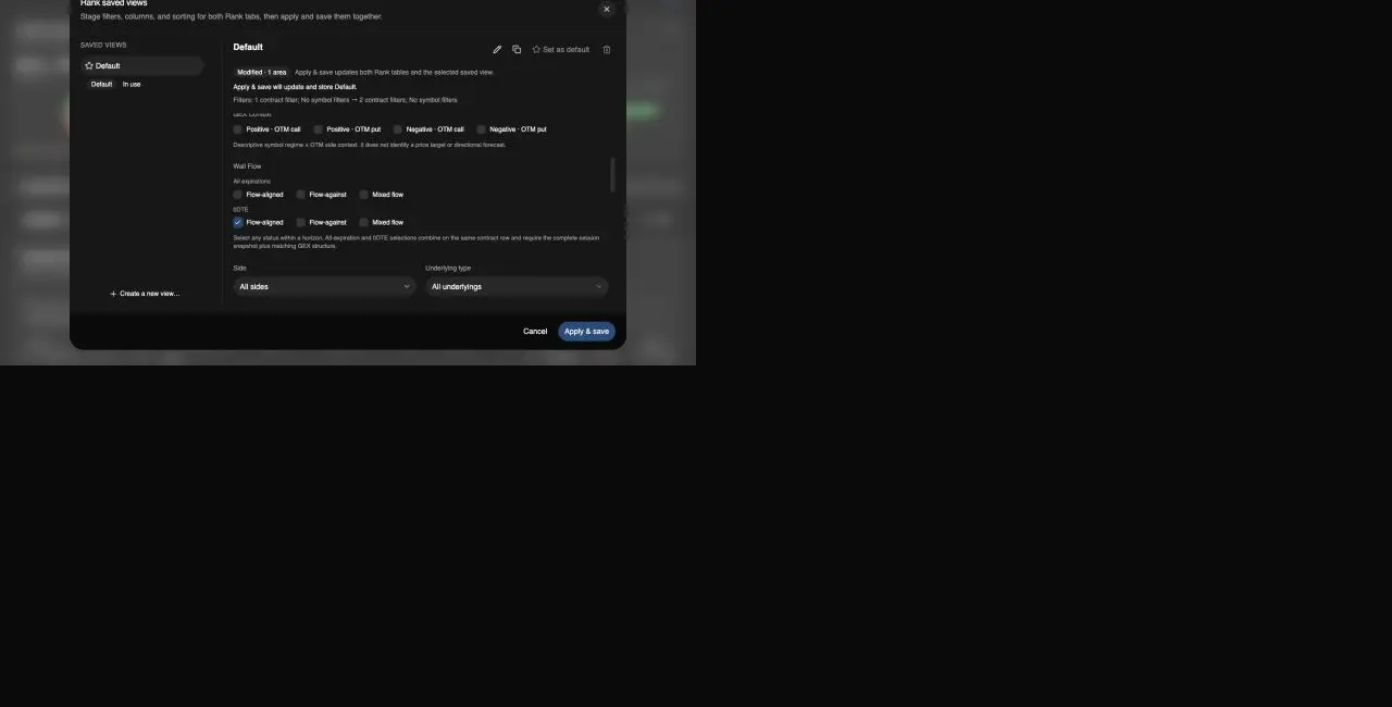Rank Contracts Wall Flow filters for all expirations and exact 0DTE